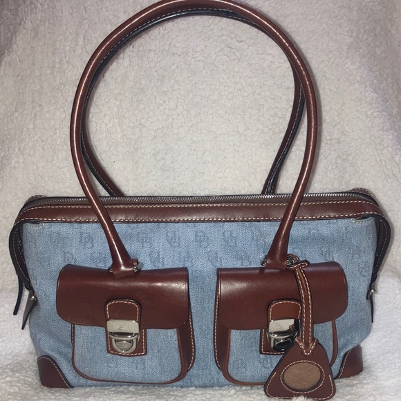 Dooney & Bourke Y2K Denim/Chestnut leather satchel in like new condition - Picture 13 of 16